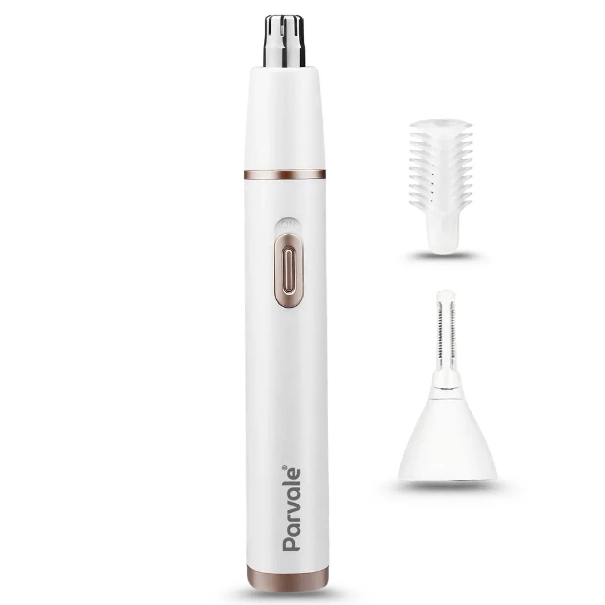 White Parvale electric facial hair remover with two interchangeable attachment heads